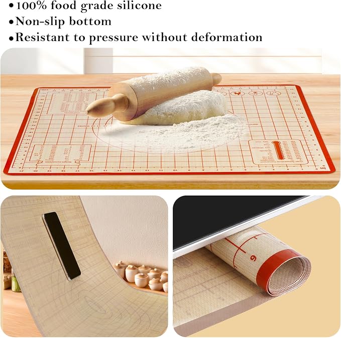 Silicone Baking Mat,28in×20in & 16in×12in Pastry Mat,Measuring Non-slip Dough mat Mats for Baking,Kneading Dough,Table Mats Red(2Pack)