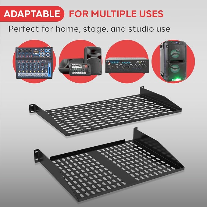 Pyle 19-Inch 2U 2 Pack Server Rack Shelves - Server Rack Mount Tray, Cantilever Mount, Wall Mount Rack, Computer Case Mounting Tray, Black - Pyle PLRSTN62U