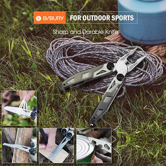 BIBURY 18-in-1 Multitool Pliers with Titanium-Plated Handle & Safety Hammer | Safety Locking, Nylon Sheath, Pocket Knife, Ideal for Outdoor, Survival, Camping, Hiking, Home Repair, Gift for Men