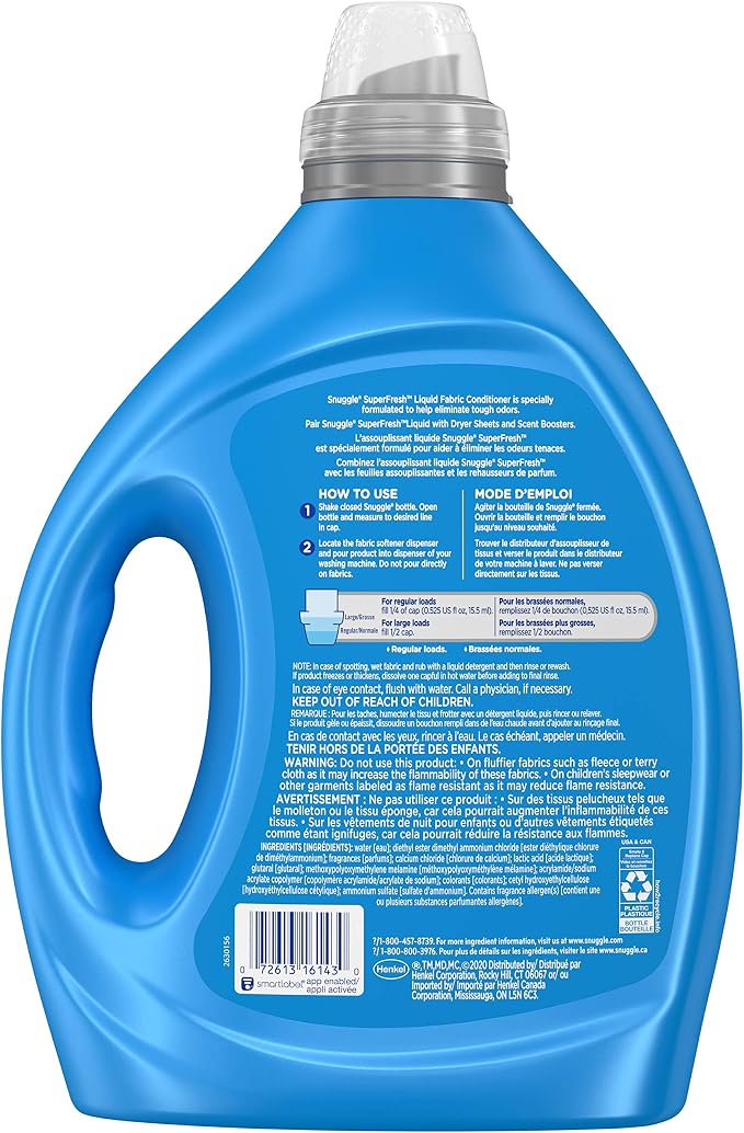 Snuggle SuperFresh Fabric Softener Liquid,Ultra Concentrated,78.8 Oz,150 Medium Loads,Morning Breeze Fabric Conditioner,Lasting Scent,Fights Stubborn Odors,Softens,Reduces Static&Wrinkles,(Pack of 2)