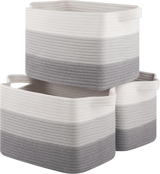 OIASKET Storage Basket for Organizing, Woven Baskets for Storage, Rectangle Decorative Baskets for Shleves, Closet, Toys, Books, Nursery Organizer Bins - Pack of 3 (Gradient Gray, 15.75"x11.8"x9.85")