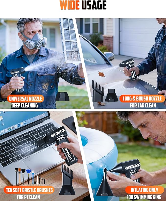 Compressed Air Duster, 150,000RPM 4-Gear Adjustable Super Power Air Blower Electric Air Duster with LED Light,One-tap Booster with 8000mAh Rechargeable Battery for PC, Keyboard, Car, Home Cleaning