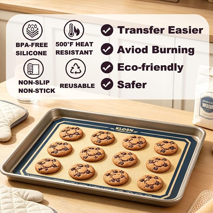 Silicone Baking Mat 16.5″ × 11.6″- 2 Pack, Non-Stick & 500°F Heat Resistant Macaron Silicone Mats, Easy to Clean Reusable Food-Grade Silicone Cookie Sheet for Baking Supplies Fit Half Sheet Pan