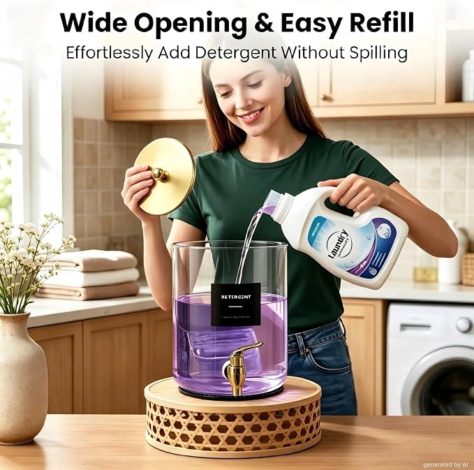 Glass Laundry Detergent Dispenser,1 Gallon Large Liquid Soap 1Pack(Gold) | Complete borosilicate jars set with leakproof spigots, protective silicone mats, minimalist labels, and dosing cups.