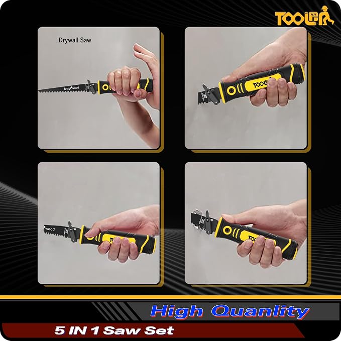 5-In-1 Multi-Blade Handsaw for Woodworking Tools (Japanese/Drywall/Hacksaw) | 6 Inch(11T/16T) Double Edges SK5 Flexible Blade for Woodworking, Hard/Soft woods cutting, Metal, Blade Quick Change Mechanism