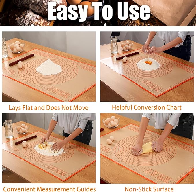 Silicone Pastry Mat 34x26 Inch Nonstick Baking Mat -Perfect for Doug, Pastry, Dough Rolling, Kneading Board, Pie Crust, Fondant, Pasta/Pizza, Kitchen Counter Mat
