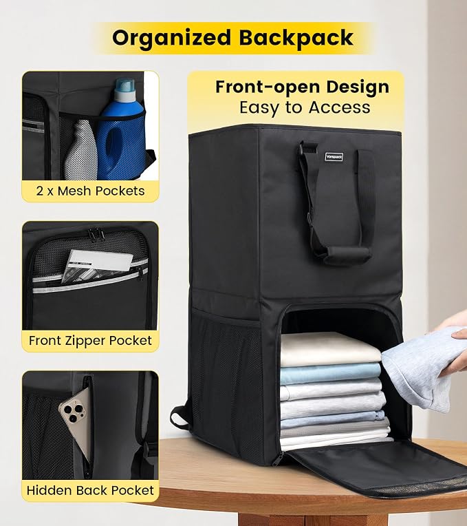 Vorspack Laundry Bag Backpack - 125L Extra Large Laundry Bags with Shoulder Straps Heavy-duty 2 in 1 Laundry Hamper Basket for College Dorm Camp Laundromat Room Essentials - Black