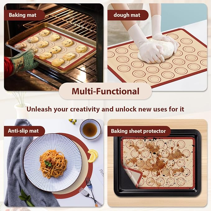 Silicone Baking Mat Set of 4, Macaron Silicone Baking Mat for Baking Sheets, Non-Stick & Reusable Silicone Mats for Baking Macarons, Cookies, Pastries, Pizza