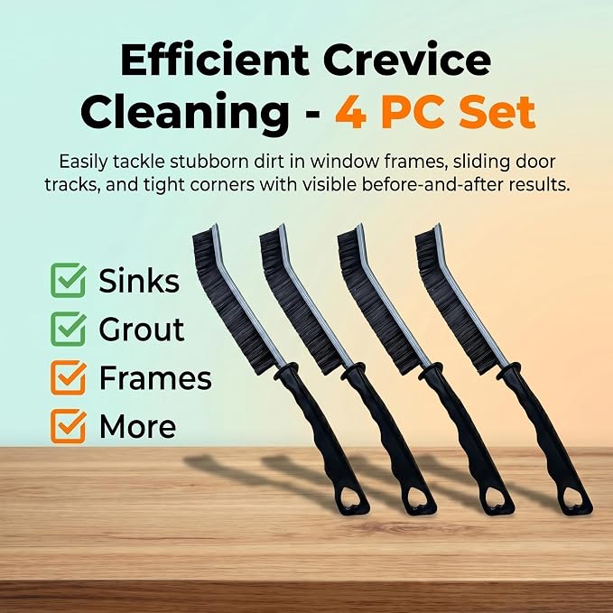 4 Pack Crevice Cleaning Brushes Hard Bristled Grout Brush Tool For Scrub Small Spaces Kitchen Toilet Bathroom Corner Sink Window Tracks Hinges Tile Multifunctional Gap Scrubbers Deep Clean Tools Black