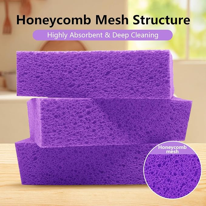 Cleaning and Washing Sponge, 3 Pack Large Extra Thick Heavy Duty Sponge Multi-Purpose for Kitchen Bathroom Bike Boat Car, Natural Cellulose Sponges 4" X 6" X 2" (Purple)