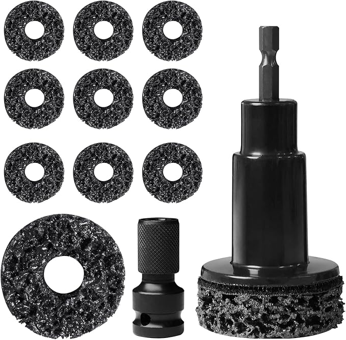 Wheel Hub Cleaning Tool Kit, 10 Pads Wheel Stud and Hub Cleaner, Fits Power Drill or 1/2" Impact Driven Wrenches, Wheel Hub Resurfacing Kit Includes for Quick Rust Studs, Hubs, Rotors