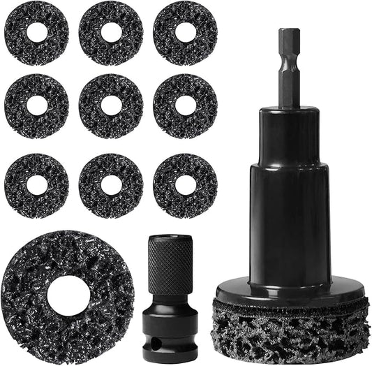 Wheel Hub Cleaning Tool Kit, 10 Pads Wheel Stud and Hub Cleaner, Fits Power Drill or 1/2" Impact Driven Wrenches, Wheel Hub Resurfacing Kit Includes for Quick Rust Studs, Hubs, Rotors