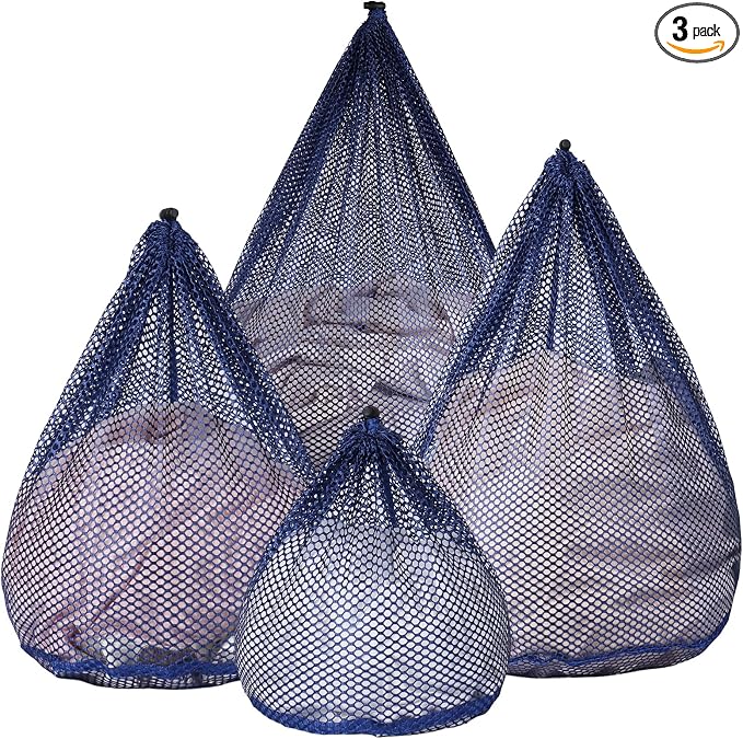 4Pcs Mesh Laundry Bags Washing Machine Mesh Wash Bags for Clothes,Underwear,Lingerie, Bed Linen with Drawstring Closure Sturdy(4 Size, Blue)