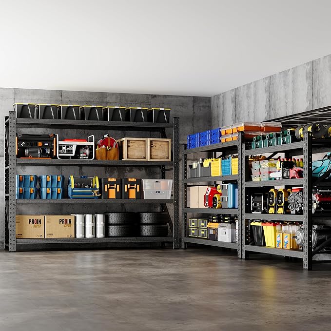 BYNSOE 60" W Storage Shelves 5000lbs Garage Metal Shelving Heavy Duty Garage Shelves Adjustable Storage Shelves for Industrial, Factory, (60" W X 24" D X 70" H)
