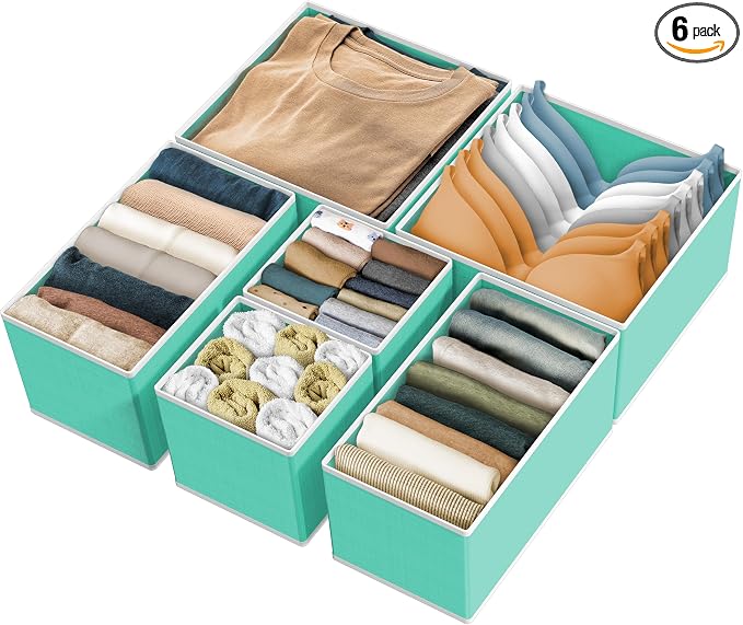 Simple Houseware Underwear Drawer Organizer, Set of 6, Turquoise | for Lingerie/Undergarment/Bra/Panty/Sock/Onesie