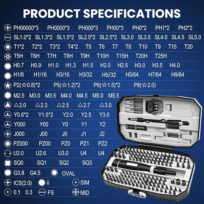 152-in-1 Precision Screwdriver Set, Electronics Repair Kit with Magnetic CR-V Bits, Phone Laptop Repair Tool Kit for iPhone, MacBook, PC, Game Console, Tablet, Cameras, Drones
