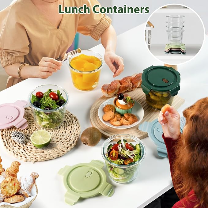 3Cup/23oz Glass Meal Prep Containers with Vented Lids Food Storage, 4 PACK | Soup Freezer丨Stew Sauce Leftover Storage丨Airtight丨Heat-Resistant丨BPA-Free丨Oven Microwave Dishwasher Freezer Safe丨Round & Tall