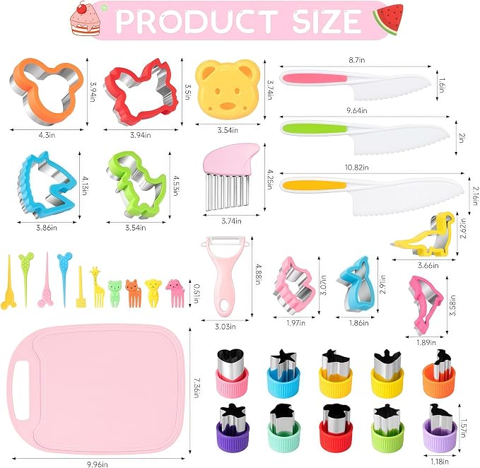 Toddler Knife Set, Kids Knife Set for Real Cooking with Vegetable Fruit Cutter Shapes Cutting Board Kid Safe Knives, Montessori Toys for Toddler Kitchen Tools Girl Boy Chirstmas Birthday Gifts
