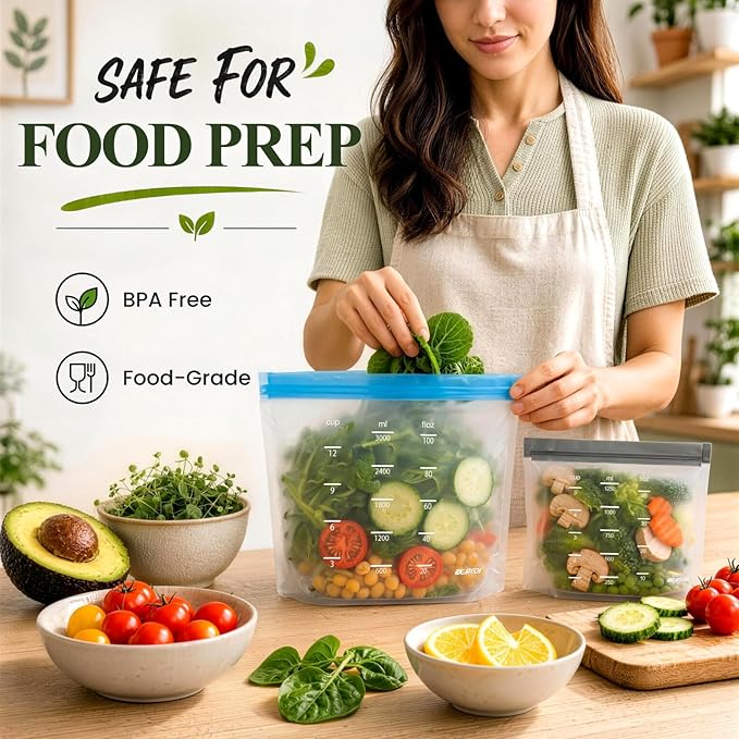 Dishwasher Safe Reusable Storage Bags Stand Up - BPA Free Reusable Sandwich Bags - Leakproof Gallon Freezer Bags, Food Storage Bags - Multicolor 5 Large+ 6 Sandwich + 5 Snack Bags