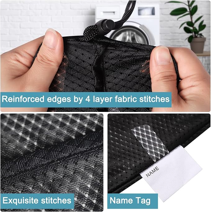 2 Pack Heavy Duty Diamond Mesh Laundry Bag, 30x36", Black | Drawstring & ID Tag, Breathable Mesh, Machine Washable, Commercial Grade, , For College Dorms, Travel, Sports Equipment