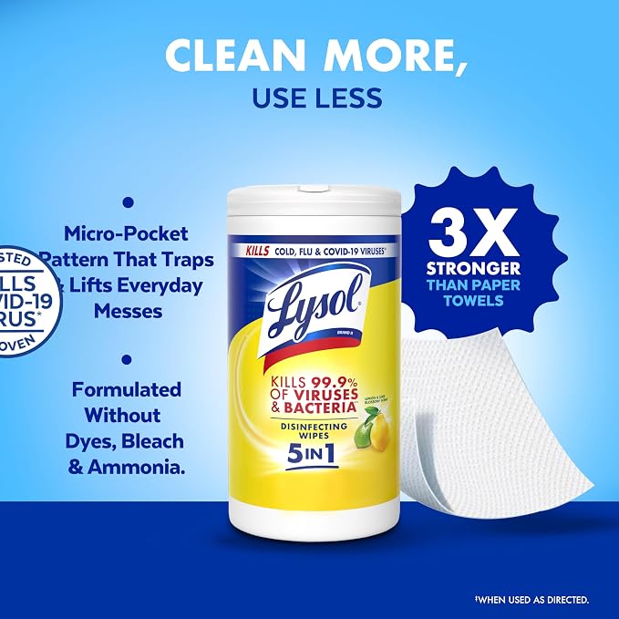 LYSOL Disinfecting Wipes, Multi-Surface Cleaner, Lemon, 80 ct. (3 Pack)