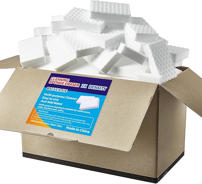 Magic Sponge Erasers, 100 Pack 2X Density Melamine Foam Pads for Cleaning | Just add Water,Easy to Clean & Easy to Use,for Kitchen, Bathroom, Bathtub, Sink, Wall Cleaner