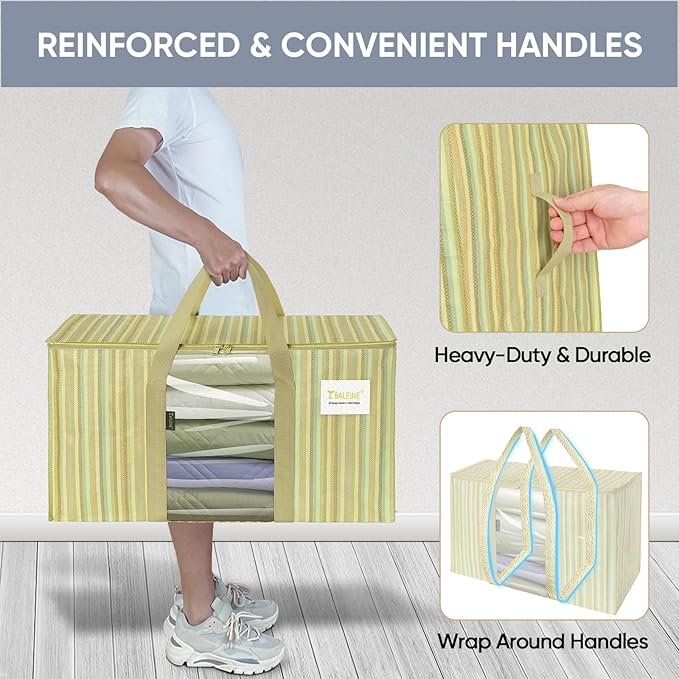 BALEINE 4-Pack Oversized Moving Bags with Reinforced Handles, Heavy-Duty Storage Tote Moving Supplies for Packaging, Camping (Color Stripe, 4-Pack)
