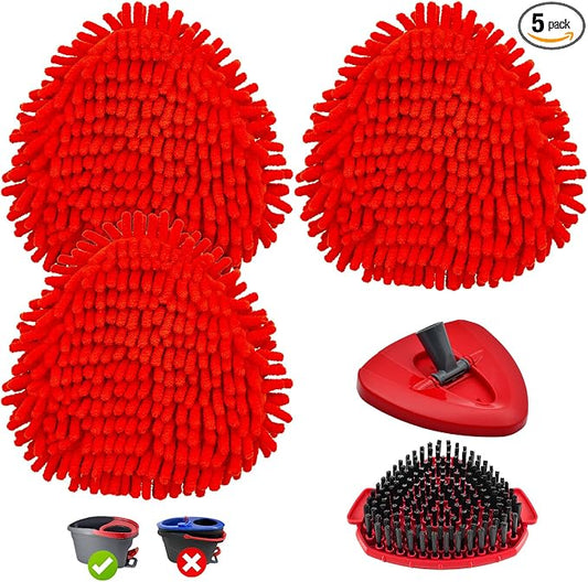 Chenille Duster Mop Head Compatible with O Cedar Easywring 1-Tank,Spin Mops Heads Replacements for Ocedar, Include 6 Pack Microfiber Chenille MOp Refills,1 Scrubber & 1 Mops Base(Not Include Bucket)