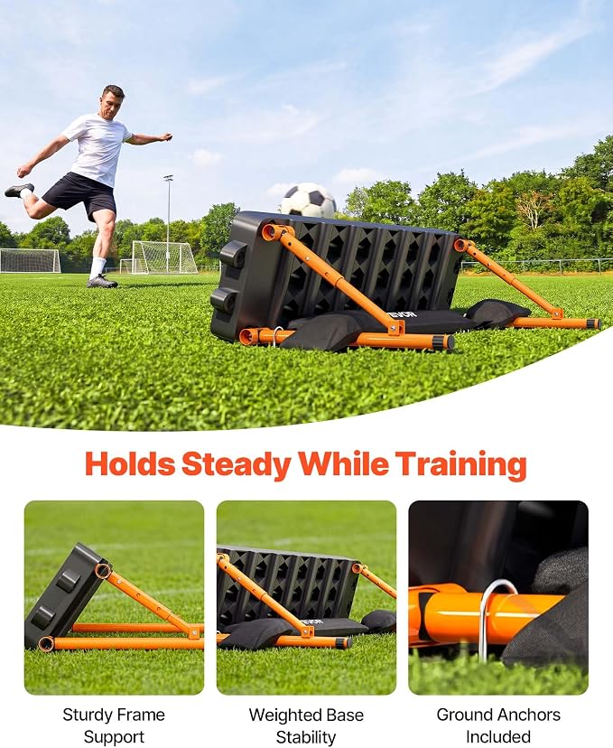 VEVOR Soccer Rebounder Board, Mult-Adjustable Angles Portable Soccer Rebound Wall, Foldable Kickback Board, Soccer Practice Equipment, Ideal for Kids & Adults Passing & Shooting Drills