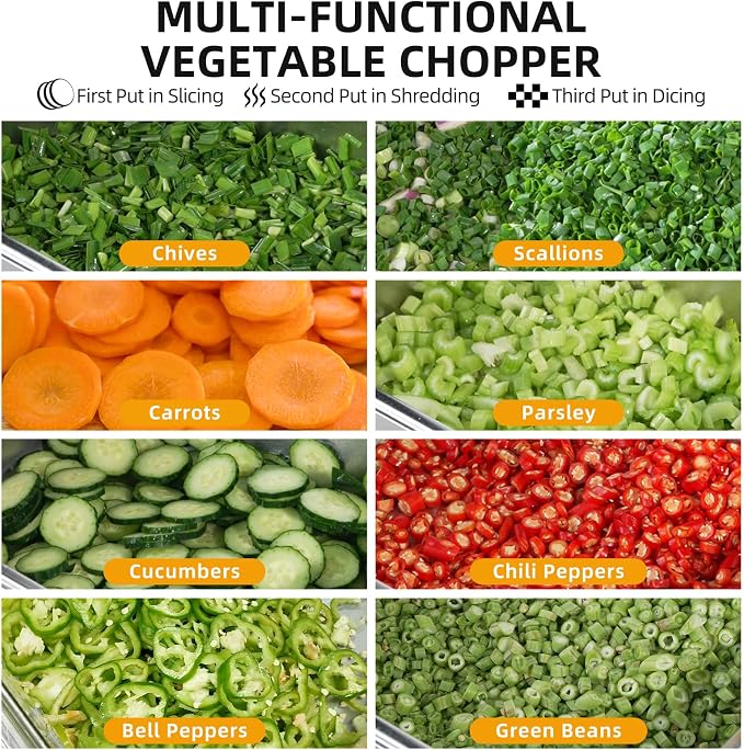 Commercial Vegetable Chopper, 200W Electric Vegetable Cutter 450LBS/H Production, Stainless Steel Onion Chopper with Upgrade Removable Belts & Blades, 2-20mm Adjustable Thickness, 110V