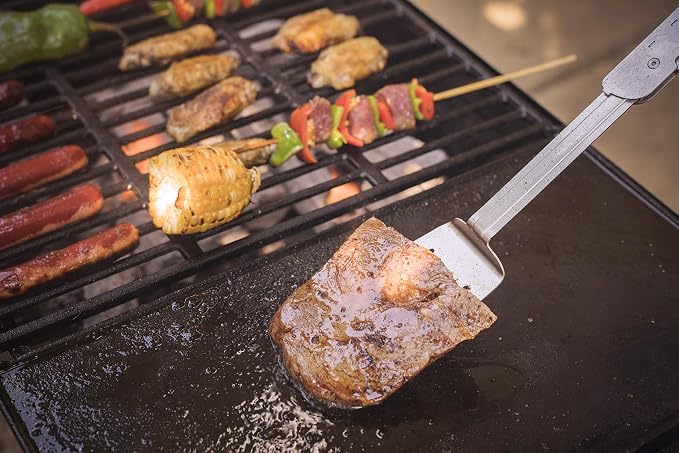 ROXON S601 6-in-1 Folding Grill Tool Set, 14" BBQ Utensils for Camping Grey | Includes Fork, Spatula, Knife, Tongs, Bottle Opener & Corkscrew. LFGB Certified, Dishwasher-Safe, Portable for Outdoor BBQ
