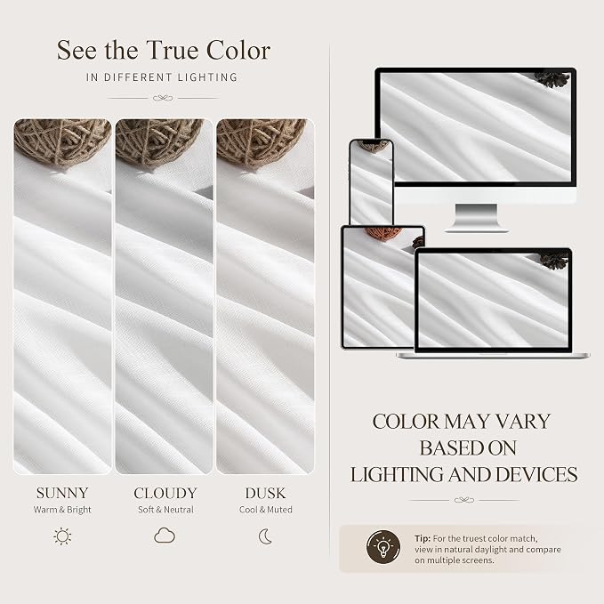 Hokibero White Linen Curtains 96 Inches Long for Living Room 2 Panels | Light Filtering Semi Sheer Curtain, Back Tab Rod Pocket Pleated Look, White Window Drapes for Bedroom Privacy, Boho Farmhouse