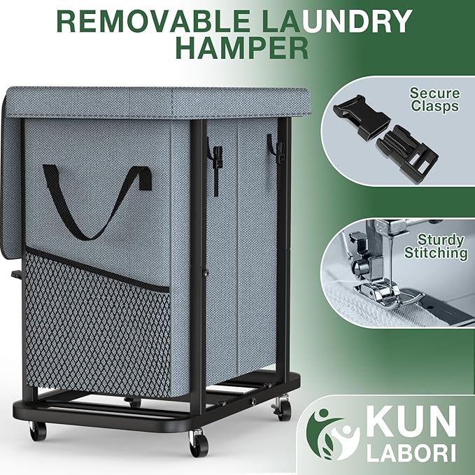 Laundry Basket with Lid,190L Rolling Laundry Hamper with Wheels,Grey | Dirty Clothes Hamper with Metal Frame and Removable Bag Design, Suitable for Laundry Room, Bedroom(2 Section)