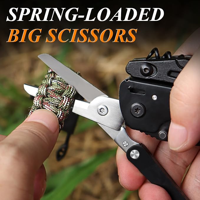 18-in-1 Multitool Pocket Knife with Pliers, Saw, Corkscrew & Detachable Scissors, Multi Tool with Safety Lock, 9 Screwdriver Bits, Camping Gear, Gifts for Men