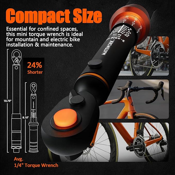 1/4 Torque Wrench, 3-25 Nm/26.6-221.3 in.lb, Mini 1/4" Drive Click Bike Torque Wrench Inch Pounds with 72-Tooth Dual-Direction, Small Bike Tool for Bicycle, MTB Maintenance, ±3% High Precision