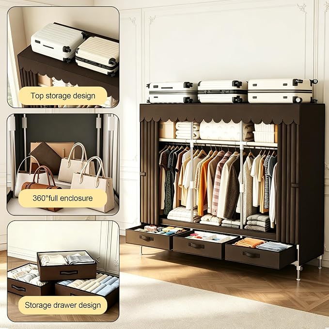 Portable Closet Wardrobe with Drawers for Bedroom，Apartment and Living Room