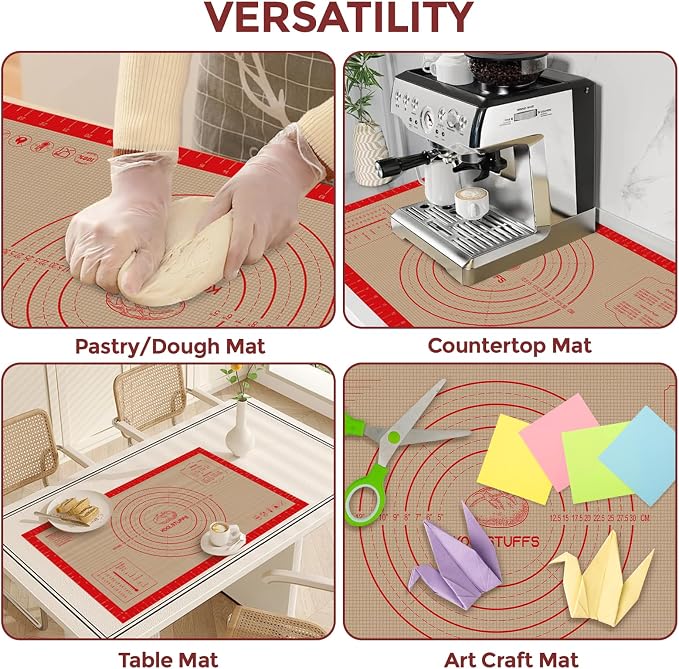 Silicone Pastry Mat 26"x16", 0.7mm Thick Non Slip Baking Mat with Measurements, Large Dough Rolling Mat for Pizza, Bread, Pie Crust, Fondant, Cookies