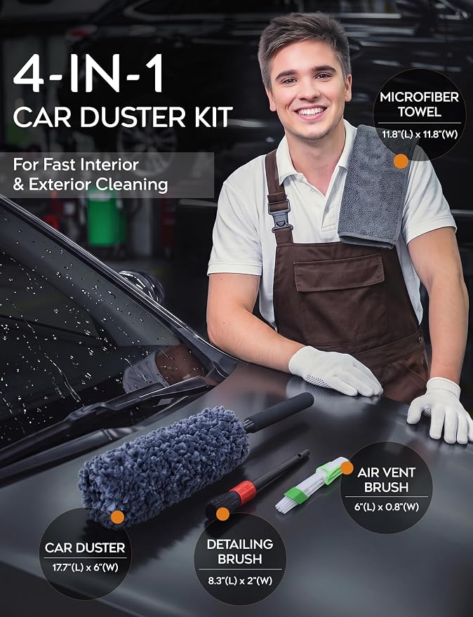 TAKAVU Car Duster Kit, Ultra Soft Microfiber, Lint & Scratch Free | Includes Storage Bag & Unbreakable Handle, Removes Pollen & Dust, Exterior & Interior for SUV & Home