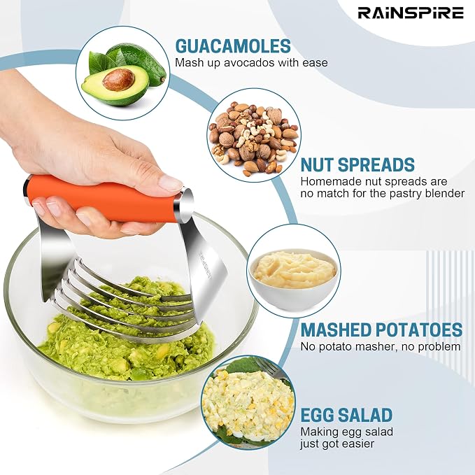 Rainspire XL Pastry Cutter For Baking, Heavy Duty Pastry Blender Stainless Steel, Thick Sharp Blades Dough Blender, Dough Cutter Butter Cutter Pastry for Easy Mixing, Dishwasher Safe (Orange)