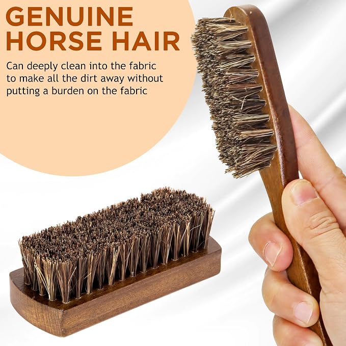 TAKAVU Horse Hair Laundry Brush Set of 2, Soft Natural Bristle | Horsehair Stain & Scrub Brush for Clothes, Fabric & Upholstery, Gentle on Knits, Cotton & Linen, Washable