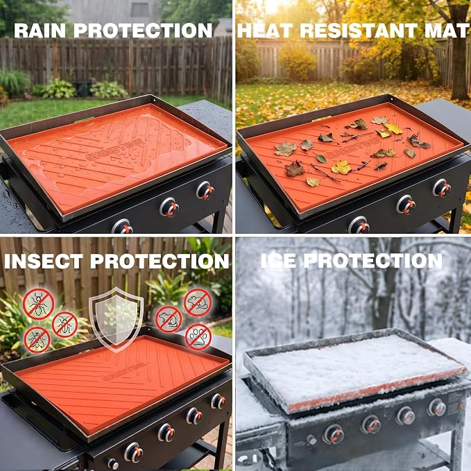 Caketime 36 Inch Silicone Mat for Blackstone Griddle Accessories Grill Top Cover Protector Waterproof Heat Resistant Durable Heavy Duty Cooking Baking BBQ Outdoor Tool Orange Father Dad Men Gifts