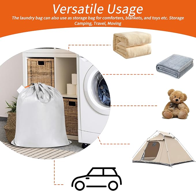 Extra Heavy-Duty Laundry Bag with Handles, Silver, 21x24” | Medium Size, Name ID Tag, Machine Washable, Reinforced Handles, Drawstring Closure, For College Dorm Travel