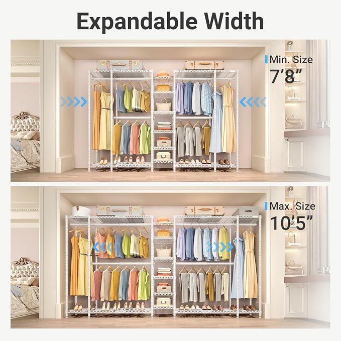 VIPEK X5 Extra Large Expandable Clothes Rack Adjustable from 7'8" to 10'5", Reach-in Closet Metal Clothing Racks Walk-in Freestanding Wardrobe Portable Closets, White