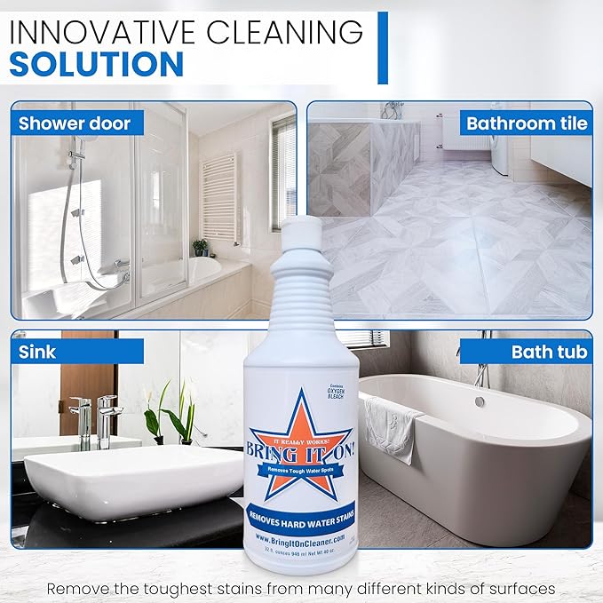Bring It On Hard Water Stain Remover Grout Cleaner 32oz Fresh Mint | Hard Water Stain Removal for Glass Shower Doors, Windows, Mirrors, and Bathroom Tile Grout Cleaner