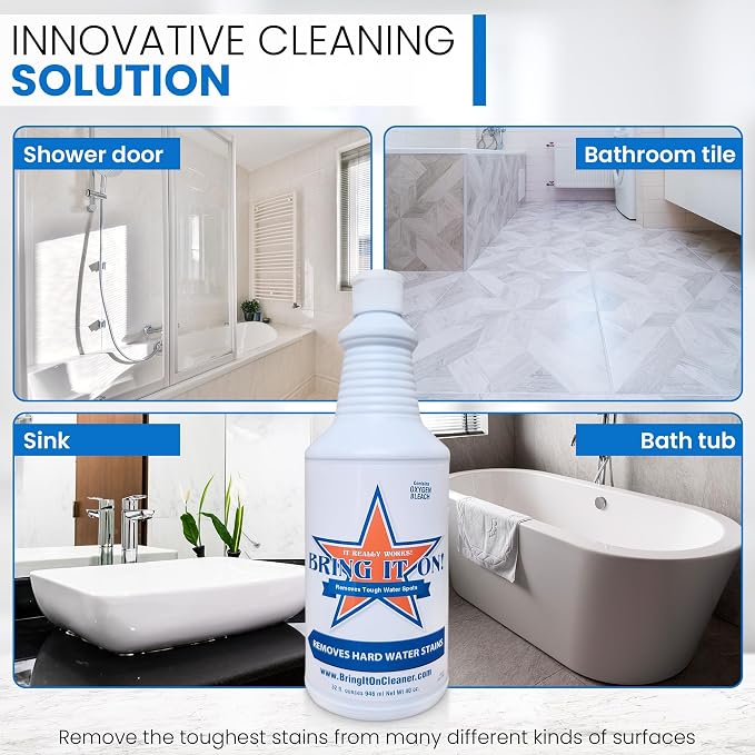 Bring It On Hard Water Stain Remover Grout Cleaner 32oz Fresh Mint, 2 Pack | Hard Water Stain Removal for Glass Shower Doors, Windows, Mirrors, and Bathroom Tile Grout Cleaner