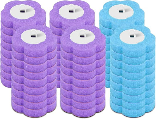 Toilet Brush Handle Kit, Toilet Wand Brush Head Disc, Disposable Toilet Bowl Cleaner Wand, Easy to Install for Bathroom Cleaning (Blue and Purple 36 Pieces Replacement Head)