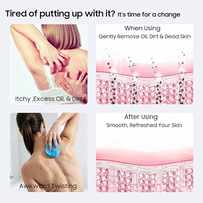 Sofine® 2 Pack Silicone Back Scrubber for Shower,36in Dual Sided Body Scrubber,Shower Brush Washer Extra Long with Handle,Back Applicator,Exfoliating Back Scrubbers for Use in Shower Men&Women