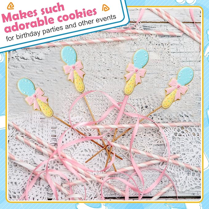 Havawish 4 Pcs Cookie Cutter Set 2 in to 5 in Cookie Cutter Stainless Steel for Baking Fondant Fruit Bread Birthday Party Decorations (Rattle with Bow)