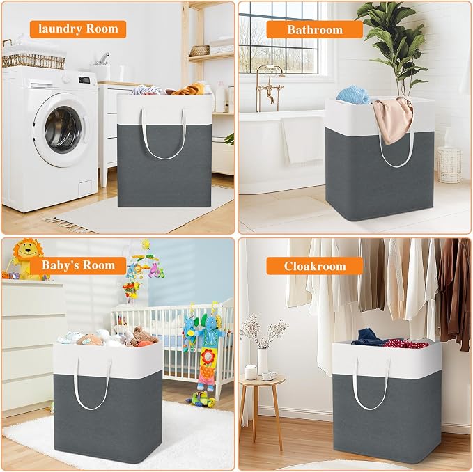 TasticTotes Laundry Basket 3-Pack, Laundry Hamper, 100L-Grey | Clothes Laundry Hamper, Collapsible Laundry Basket, Freestanding laundry hamper with Handles, Towel Storage for Home or Dorm