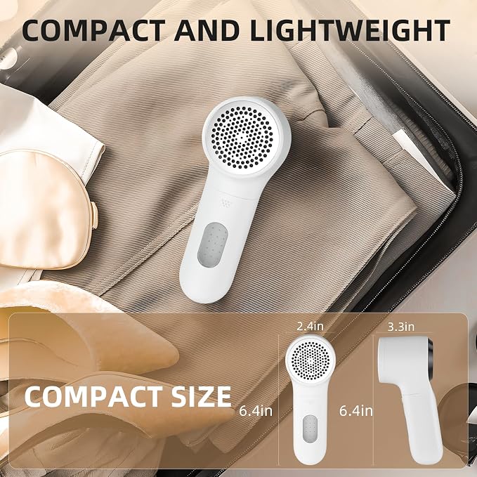 Buywoo Fabric Shaver, Electric Lint Remover, Rechargeable Lint Shaver, Household Essentials for Clothes, Upholstery, Furniture, Sweater Defuzzer to Remove Pilling, Battery Operated, White